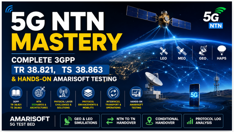 5G NTN Mastery: Complete 3GPP TR 38.821, TS 38.863 & Hands-On Amarisoft Testing