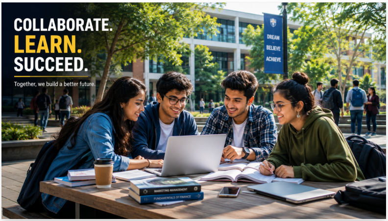 University students collaborating on campus